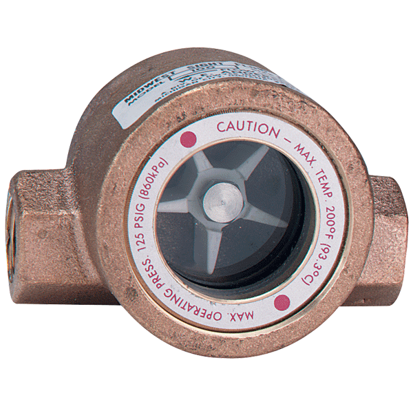 4.063 Length x 2.750 Depth x 2.563 Height ABS Impeller Bronze Body Double Window 1/2 Female NPT Connections Dwyer MIDWEST Series SFI-300 Sight Flow Indicator