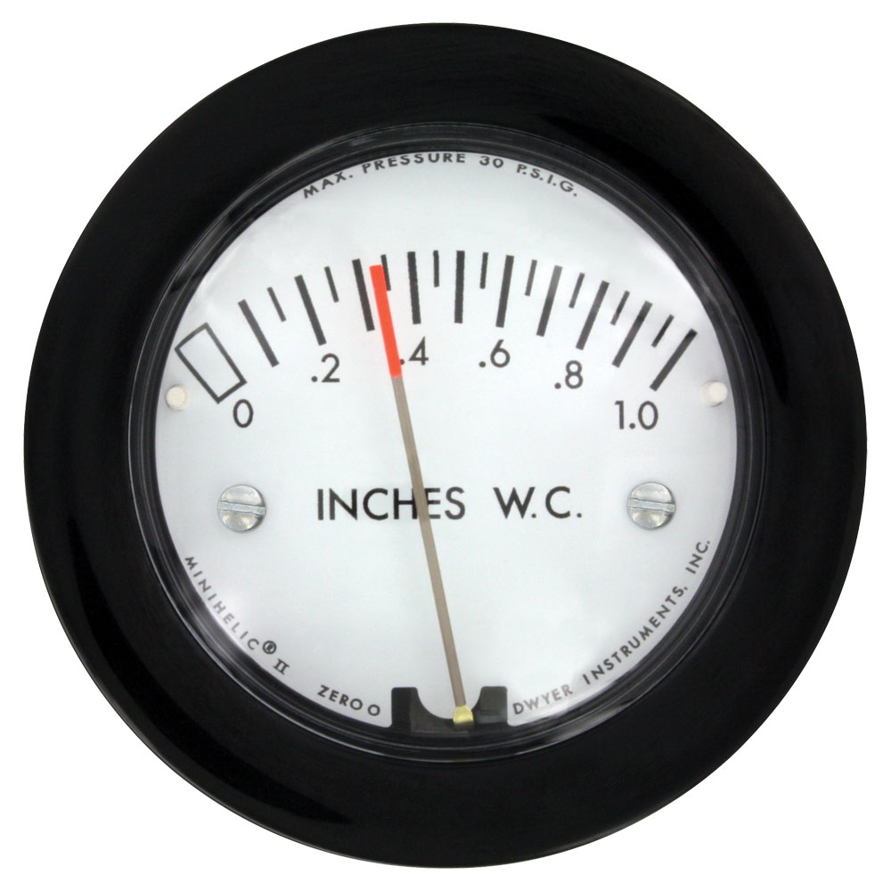 DWYER 2000-0 Pressure Gauge,0 to 0.5 In H2O 