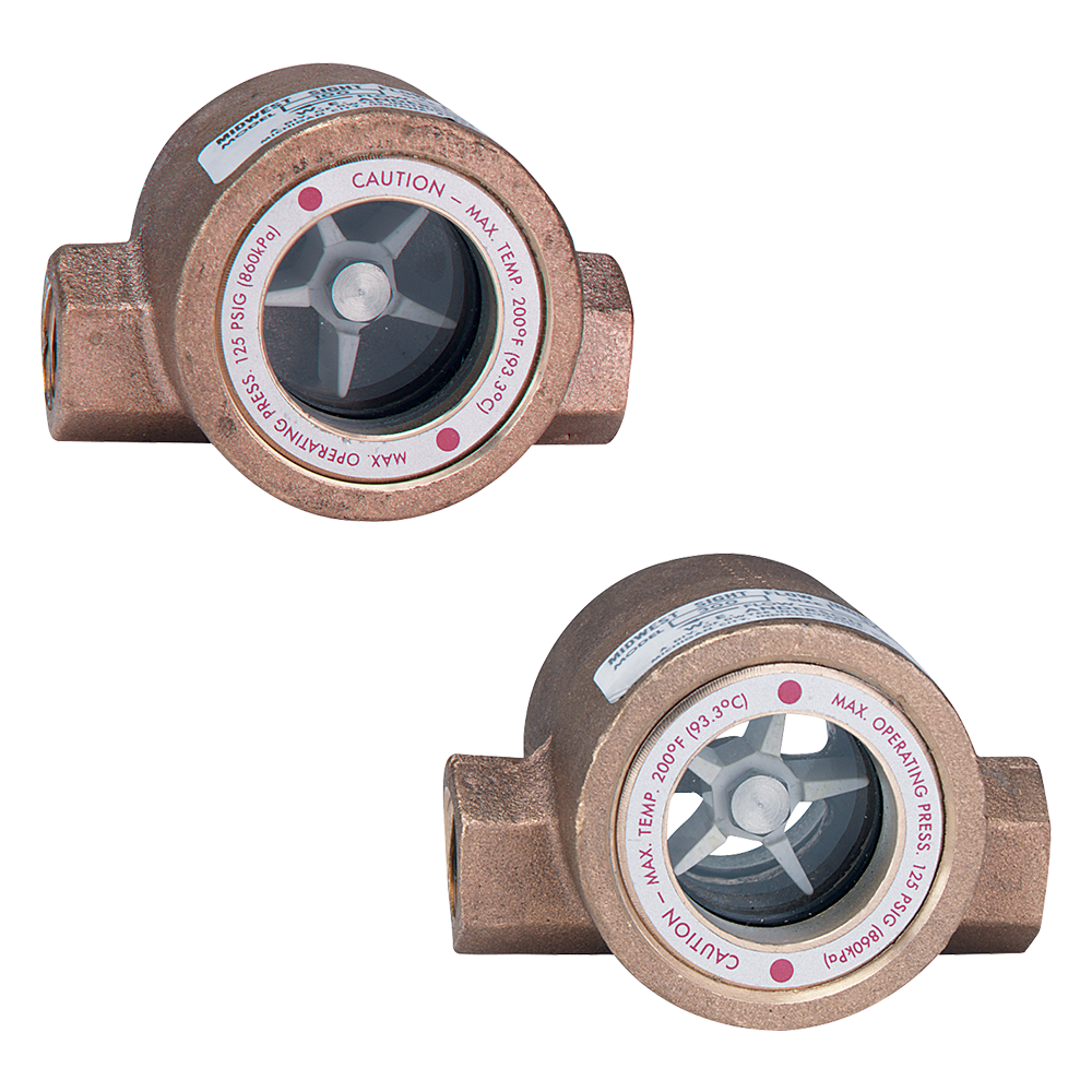Dwyer Midwest Series SFI-100 Sight Flow Indicator Bronze Body Single Window ABS Impeller 1 Female NPT Connections 3 Length x 1.813 Depth x 2.125 Height
